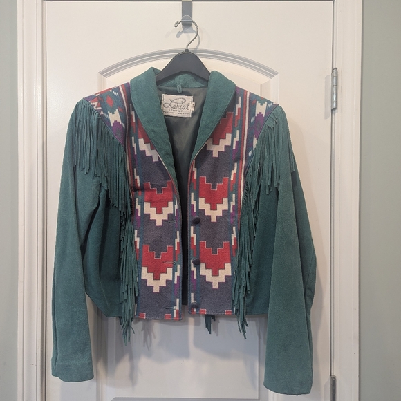 Lariat Women's Green Suede Leather Fringe Jacket Rodeo Cowgirl Aztec Size Large - Picture 3 of 14